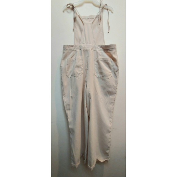 NWOT Ladies No Comment Ivory Cropped /Cuffed Tie Shoulder Bib Overalls Size L - Picture 4 of 12